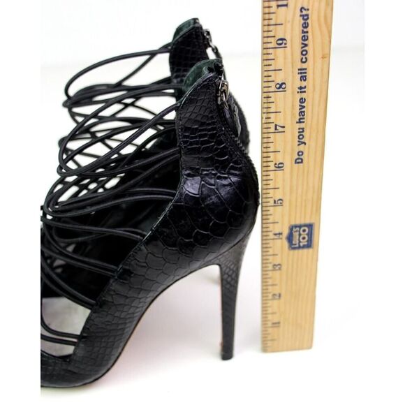 Alice + Olivia BLACK REAL LEATHER HIGH HEEL POINTED STRAPPY ZIP PUMP SHOES Sz 39 - Picture 6 of 11